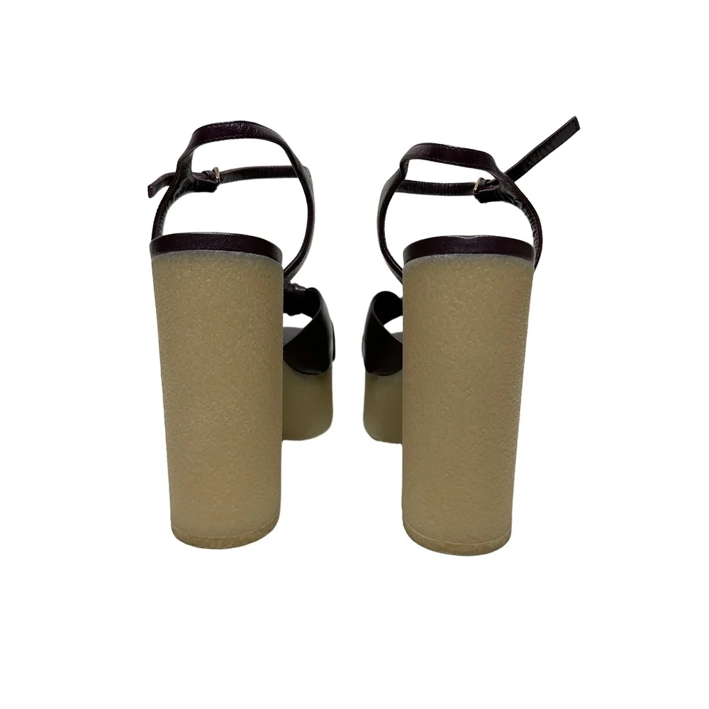 Saint Laurent Bianca Sandal Rubber Platform Knotted Leather Burgundy Wine Red 38 - Picture 5 of 12